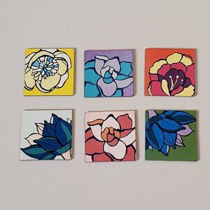 Flower Fridge Magnet Lot of 6 Flexible Multicolor Square Kitchen Home 1.5 x 1.5"